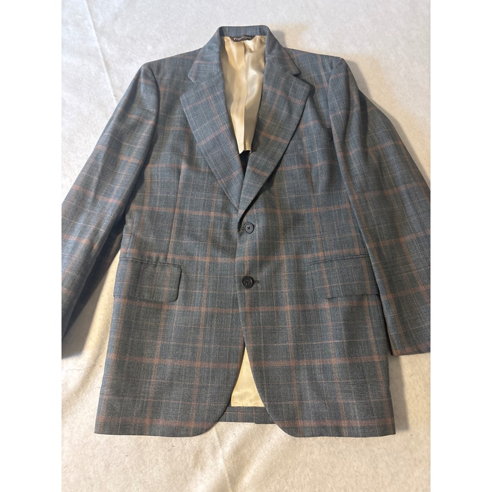 Paul Stuart Blazer Mens 36r Regular Grey‎ Plaid Sport Coat Pant 30x29